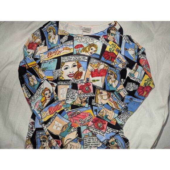 Vintage LouLou Comic Sweater Women's Size Medium Beading And Sequin - Picture 2 of 4